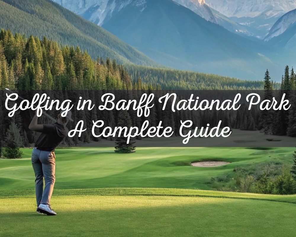 A collage of images shows a golfer in a scenic mountainous park and a golf rangefinder with its key features, including anti-shake technology and a rechargeable battery.