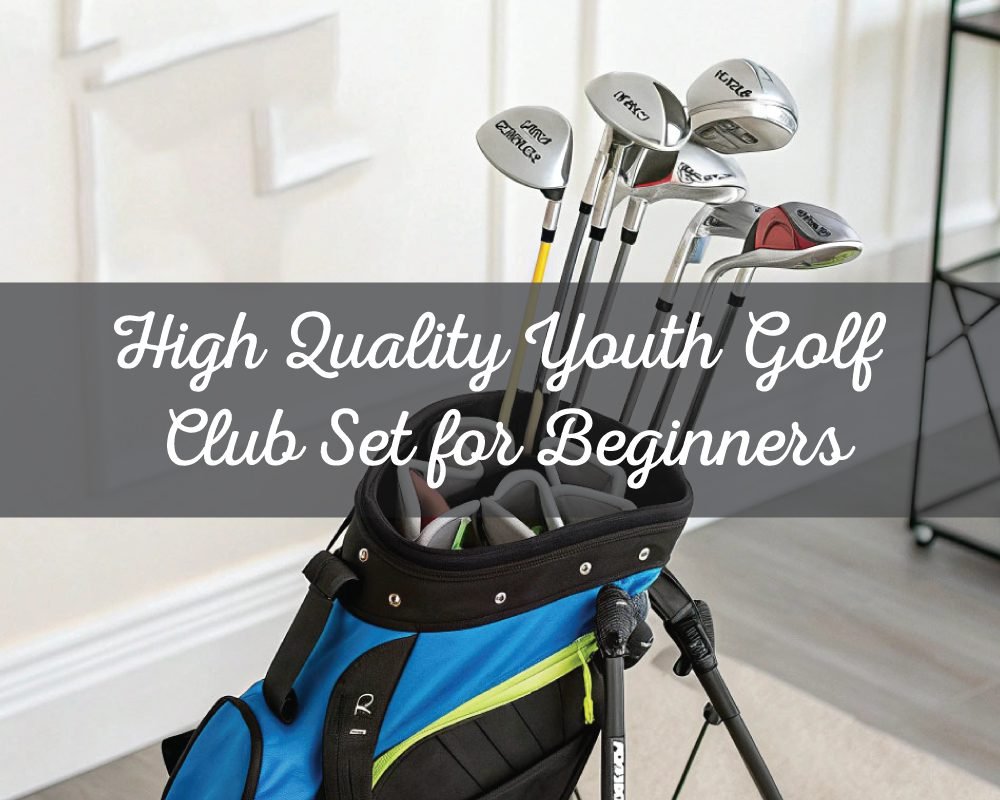 A youth golf club set in a blue and black bag with the text High-Quality Youth Golf Club Set for Beginners overlaid.