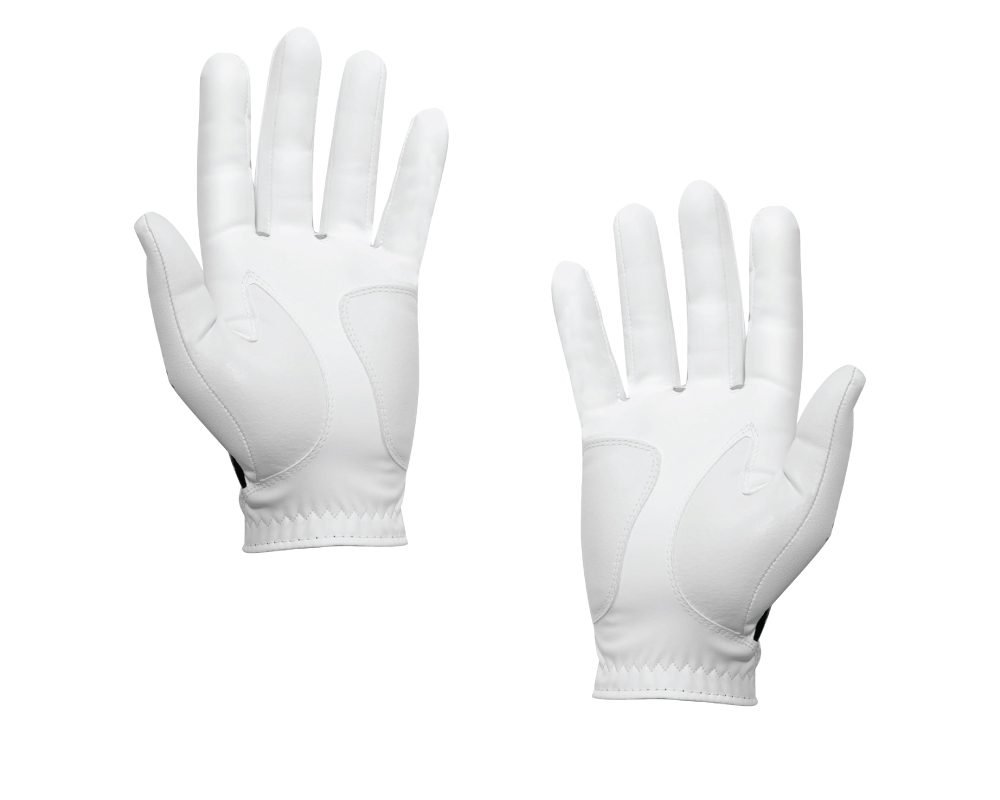 A pair of white FootJoy golf gloves and a pair of black and white gloves are shown on a green surface. The image highlights them as the Best Waterproof Golf Gloves, essential for maintaining grip in wet conditions.